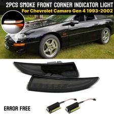 For Chevy Camaro 1993-02 Smoked Lens LED Front Sequential Turn Signal Light DRL
