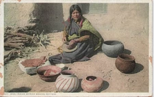 Moki Indian Woman Making Pottery Vintage Early 1900s Postcard 