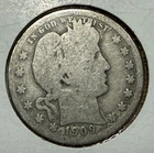 1909-D Barber Quarter 25C Silver Coin Better Date Denver Mint G/VG