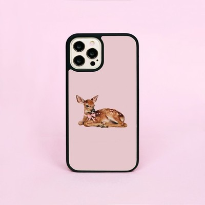 Handyhülle/Hülle Baby Hirsch mit Schleife süßes Rehkitz Cottagecore Tier rosa für iPhone
