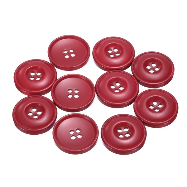 NäHknöPfe, 30 Mm, Kunstharz, Rund, Flach, 4 LöCher, Diy-BastelknöPfe, Rot, 10X-image