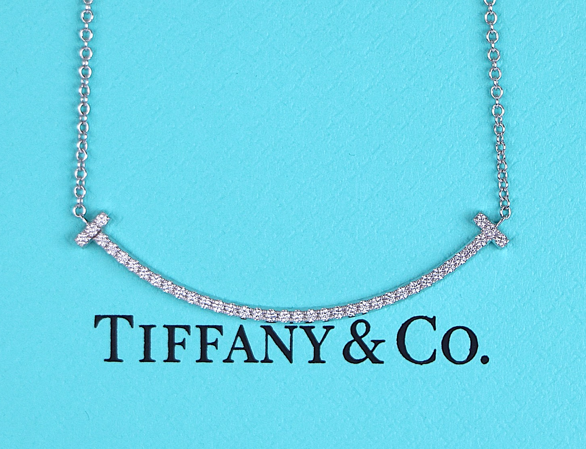 $3,950 Tiffany & Co 18k White Gold Pave Diamond Small Smile T