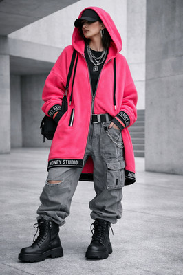 Neonpink Sweatmantel Oversize Kapuzenjacke Made in Italy Money Studio 42-46 Neu