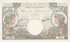 1000 F Commerce et Industrie 20-7-1944 FAY 39.12 Alph. T.4395 - NEUF