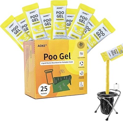 AOKE Portable Toilet Powder, 25 Pack Poo Gel Lavender scent for Camping Eco Abso