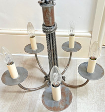 Vintage 5 Arm Light Fitting Chandelier Rustic Metal Rope Effect Detail