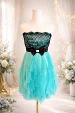 Trixxi Turquoise Tulle Strapless Dress Fairycore Coquette Y2K Bow Formal Fairy 3