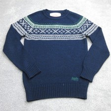 Superdry Jumper Mens Medium Navy Pullover Sweater Nordic Knit Fair Isle 6964