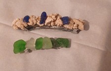 Sea Glass N Coral Barretts. Set Of 2