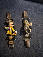 Two Vintage Mickey Mouse and Goofy Brooches with Crystals, Very Rare