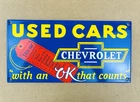 VINTAGE 12x6" CHEVROLET USED CARS OK GASOLINE PORCELAIN SALES & SERVICE OIL SIGN