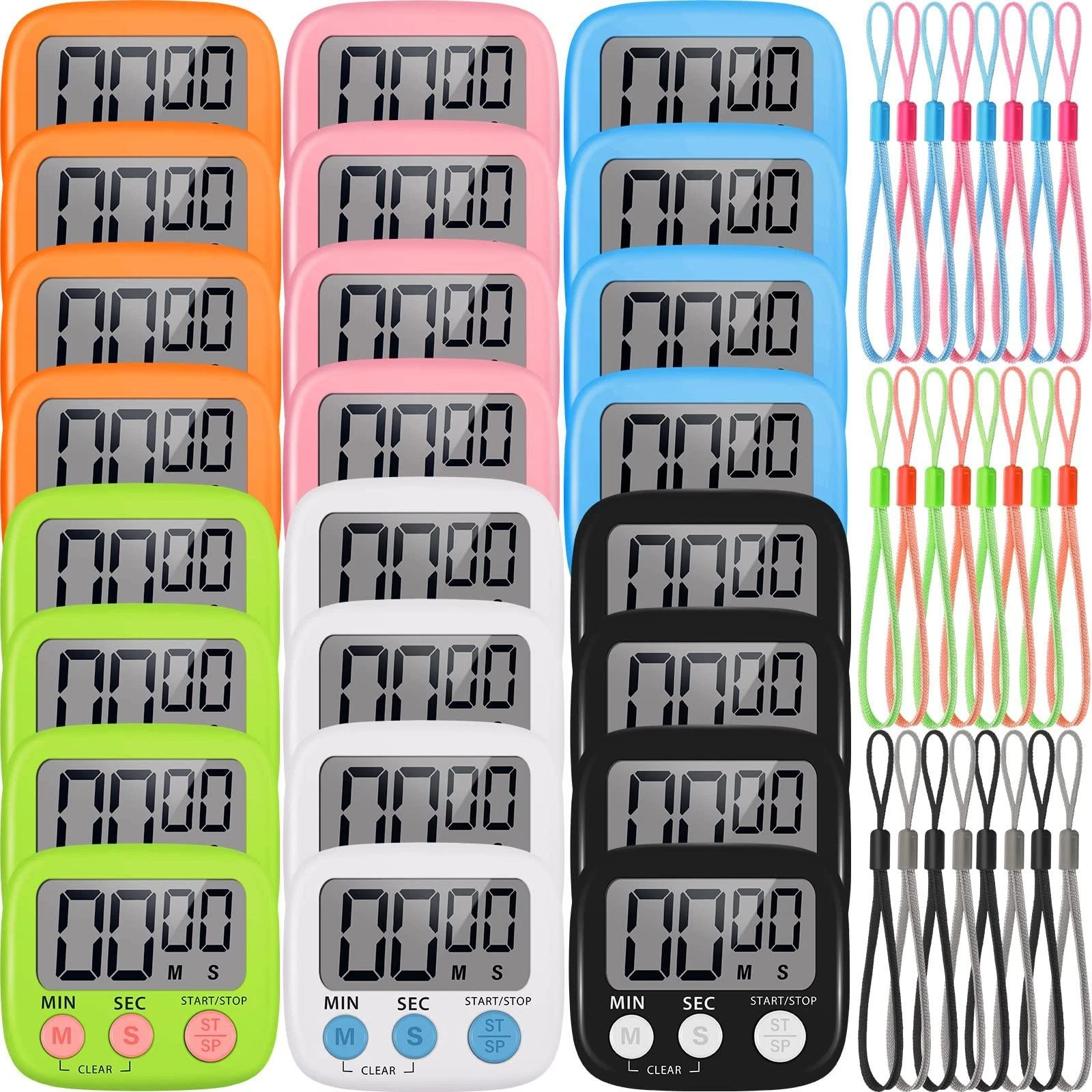 Weewooday 24 Pcs Small Digital Kitchen Timer Magnetic Back and Switch Minute Sec