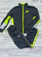 Boys Nike Track Suit Size 6-7 Black Neon Lime Green Zip Jacket Jogger Pant Logo
