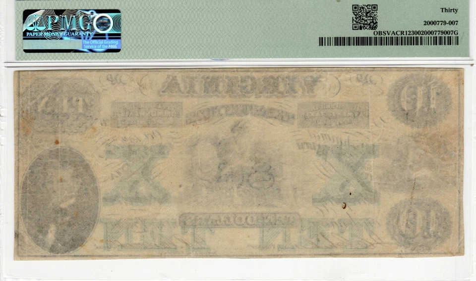 VA CR12 1862 $5 Virginia Paper Money - PMG VF30 - J Green & Son watermark - RARE - Image 3 of 3