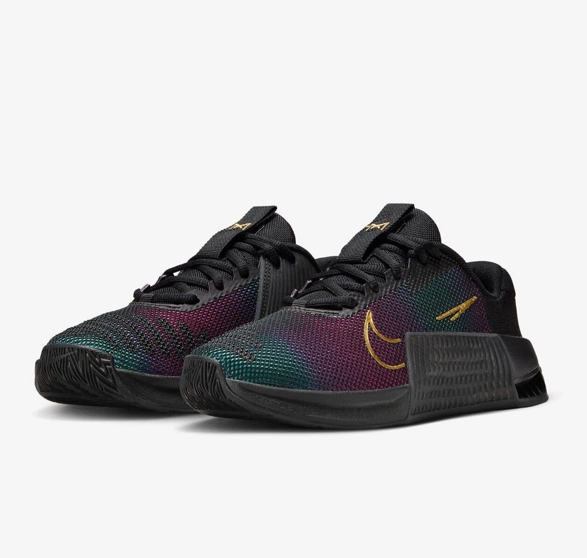 NIKE Women's Metcon 9 PRM FB7151-001 Black Fireberry Metallic Gold