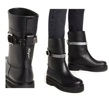 Salvatore Ferragamo Gancini Women's Paris Embellished Moto Boots US 7C
