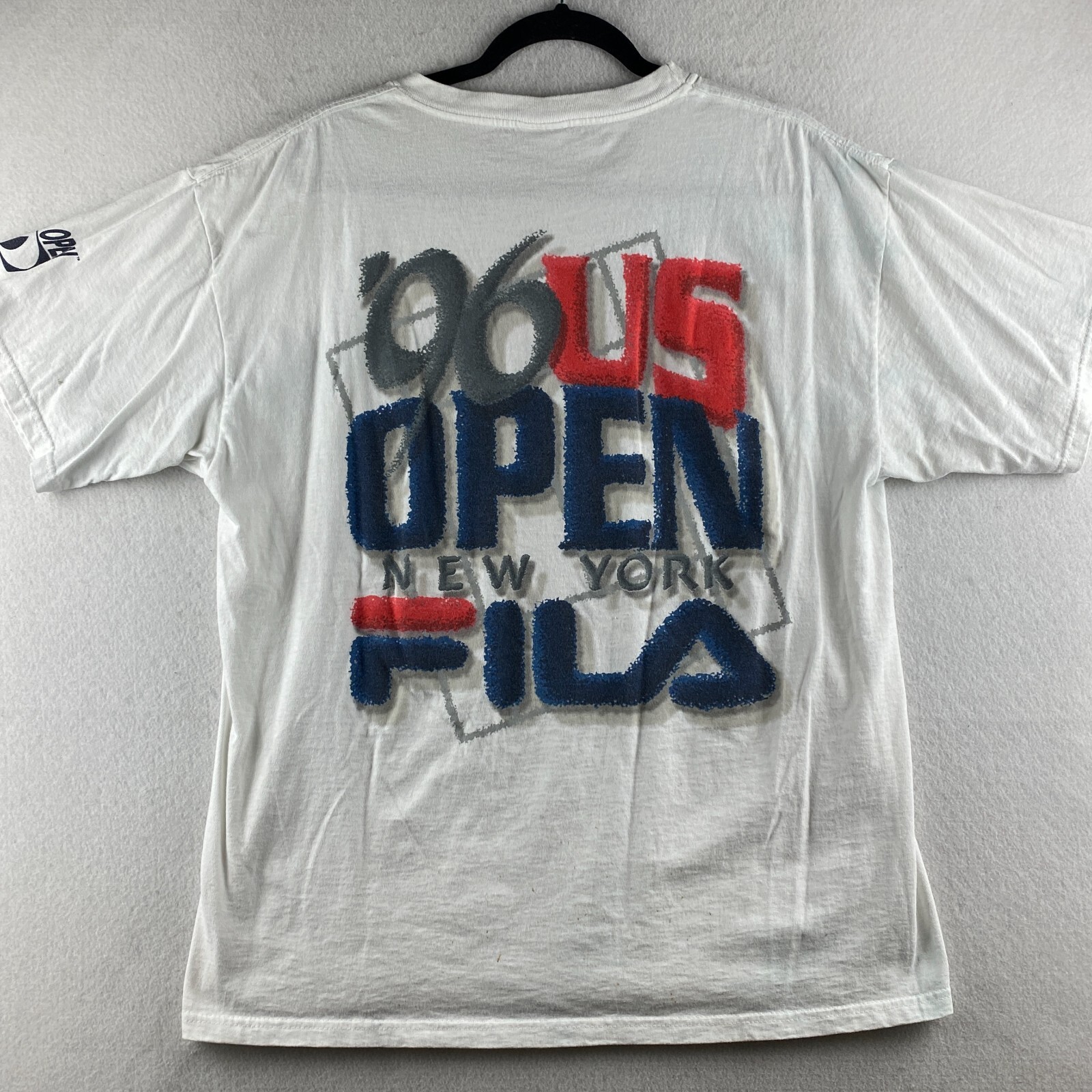 Camicia vintage Fila US Open da uomo grande L bianco punto singolo USA made New York 96