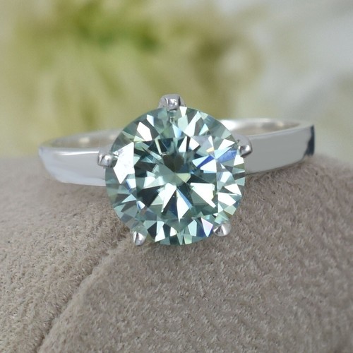 2.60 Ct 925 Silver Certified Blue Diamond Solitaire Ring Treated Shining Luster - Picture 2 of 7