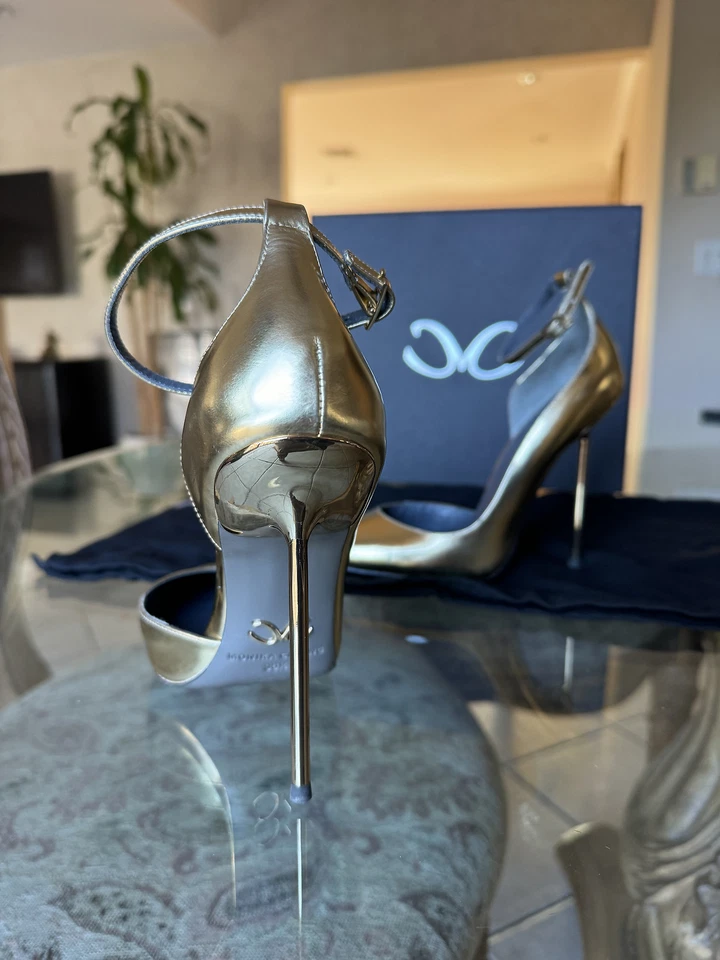 Correa de tobillo MONIKA CHIANG GOLD D'Orsay Stiletto talla 36 diseñador Lux Foto 2 de 3