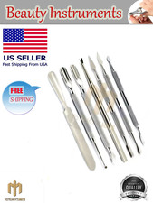 Set of 7 New Nail Pusher Cuticle Remover Manicure Pedicure Stainless Steel Tools