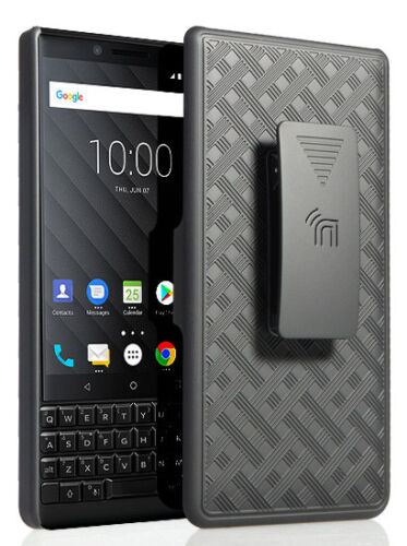 Black Rubberized Case Kickstand Cover + Belt Clip Holster for BlackBerry Key2 - Picture 2 of 7