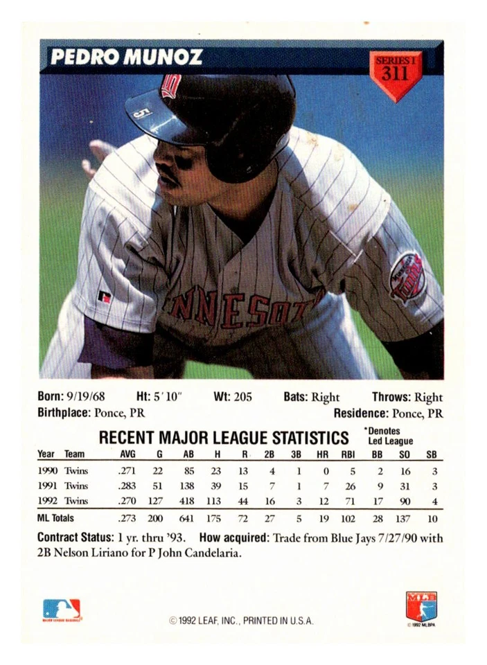 1993 Donruss #311 Pedro Munoz Free Shipping - Image 2 of 2