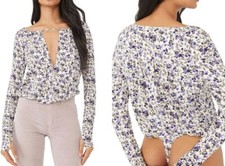 Free People Kaya Print Cutout Bodysuit Ivory Combo Size S  L