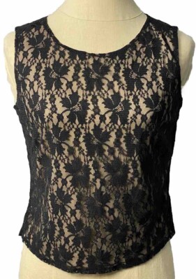 Danny & Nicole Women s Petite Black Lace And Nude Lined Sleeveless Top Size 4P