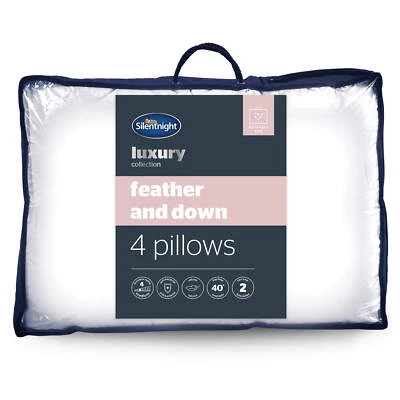 Silentnight Feather and Down Pillows 4 Pack Medium Soft Support Luxury Natural