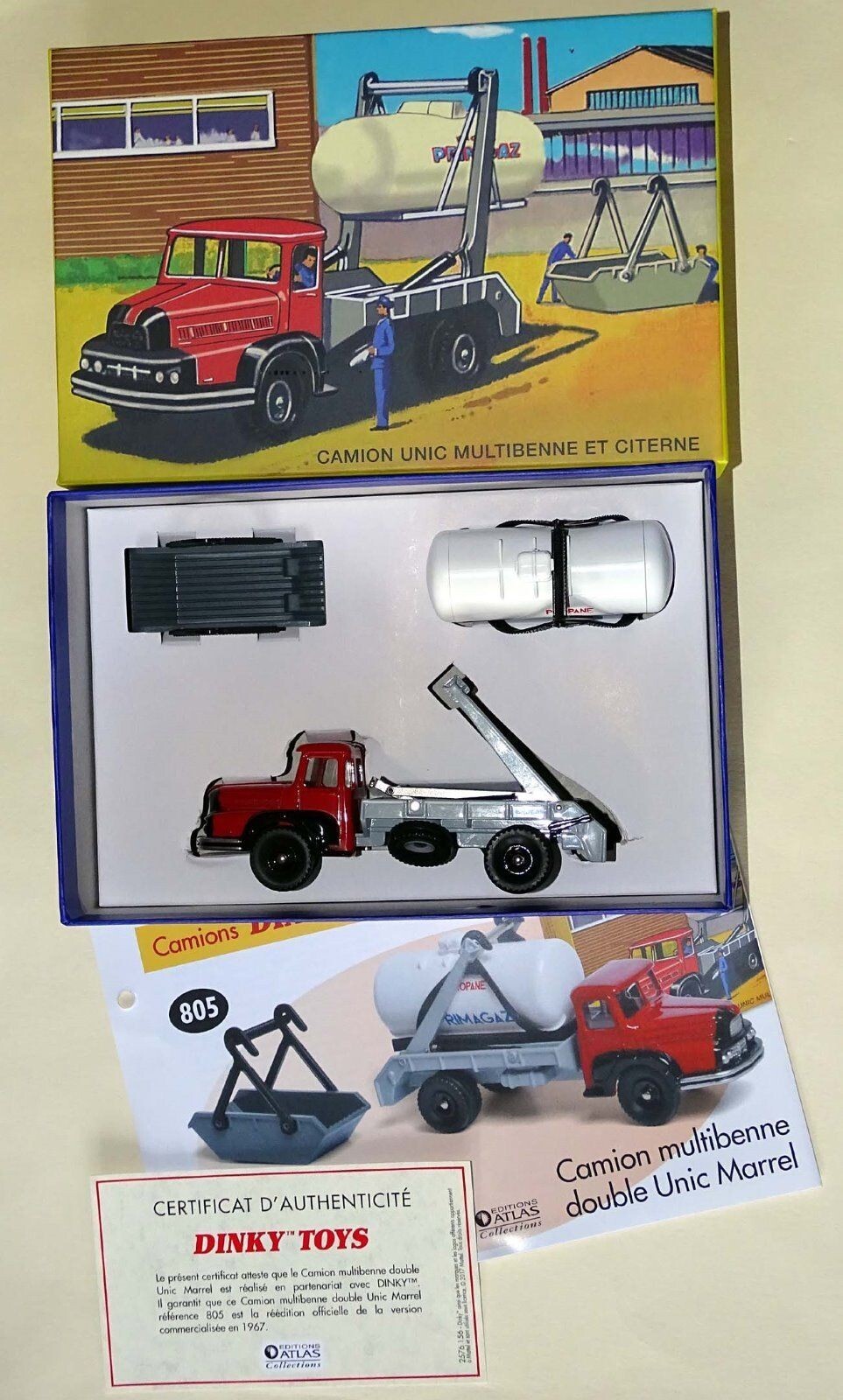 Camion Unic Izoard Multibenne Dinky Toys 805 Atlas miniature 1/54 neuf avec fiche