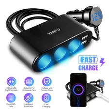 Car Cigarette Lighter Socket Dual USB Charger Splitter 12V Outlet Power Adapter