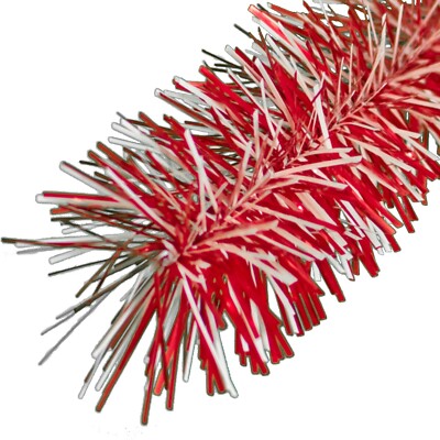 30FT Shiny Metallic Red and White Tinsel Garland Christmas Plastic ...
