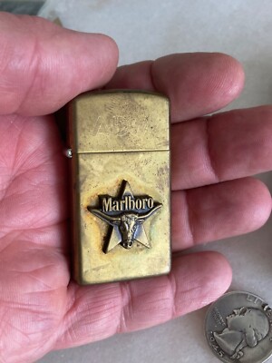 Vintage Marlboro Lighter Longhorn Steer SOLID Brass Zippo
