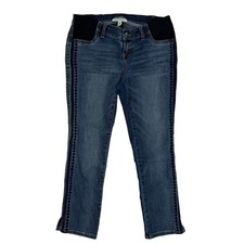 Jessica Simpson Maternity Cropped Denim Blue Jean Embroidered Stretch Waist Sz M