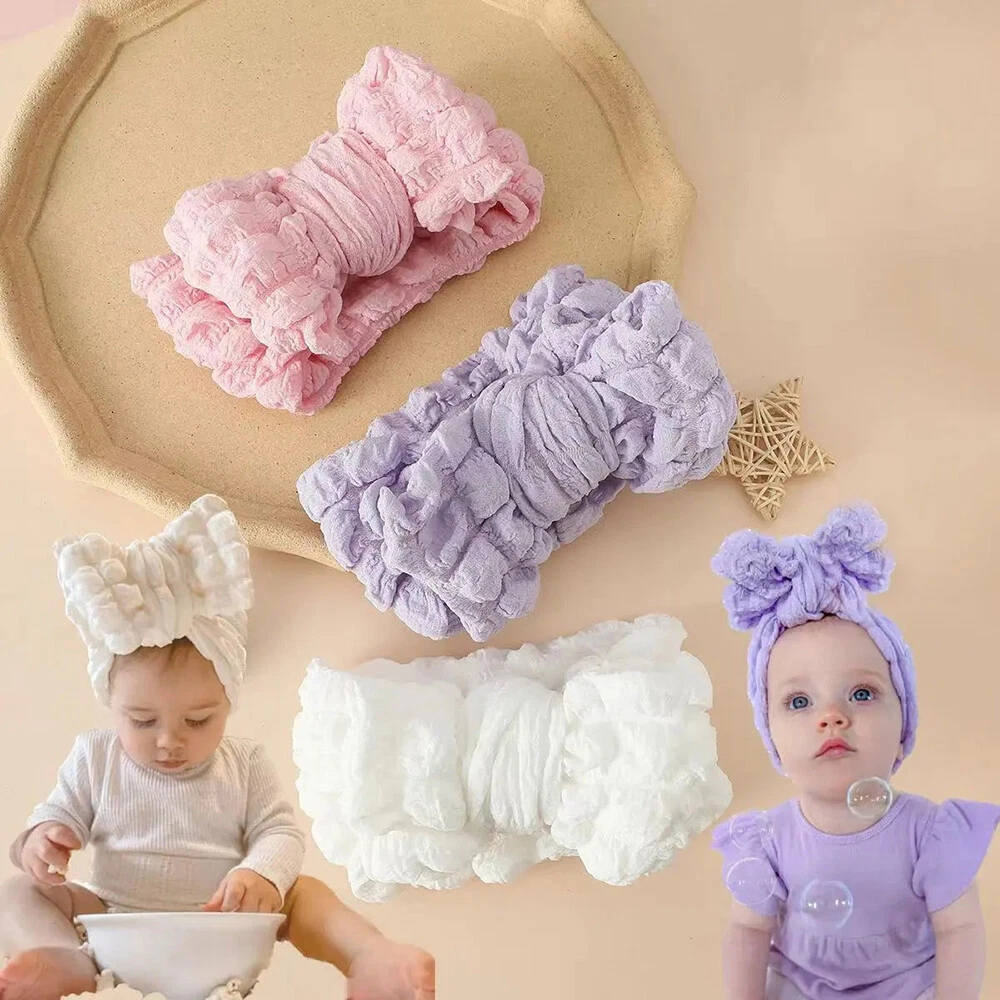 Baby Hair Band Soft Elastic Big Bow Headband Kids Nylon Bubble