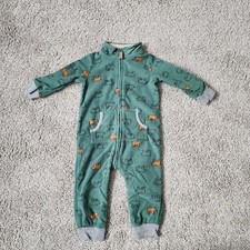 Carters size 12M fleece zip up footless jumpsuit, Green w/ bears , great cond. 
