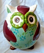 Multicolor Ceramic Owl Coin Piggy Bank 7"