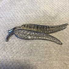 Silver Tone clear rhinestone Leaf Brooch by Marks & Spencer