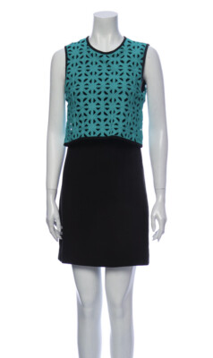 MSGM Teal Crochet Overlay Black Open Tie Back Sleeveless Dress EUC IT 40/US 4