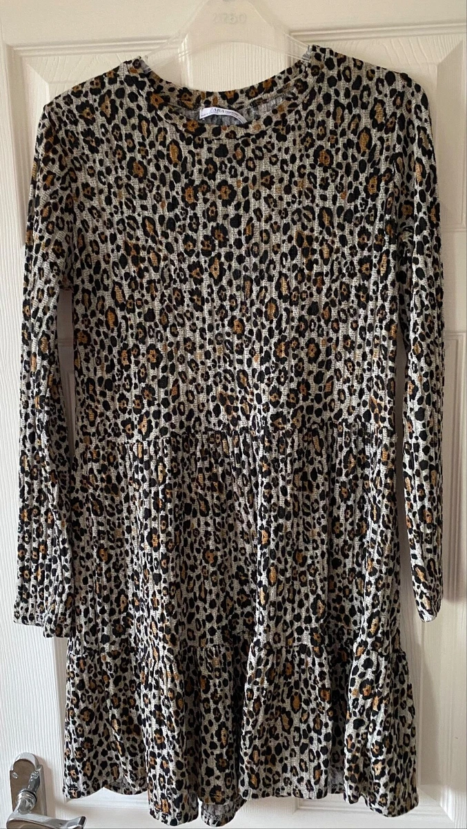 Lovely Textured ZARA Leopard Print Smock Tiered Dress S 8 10 eBay