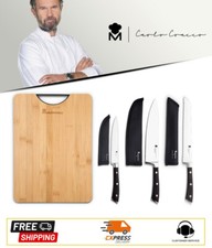 MASTERPRO by CARLO CRACCO Set 3 coltelli cucina in acciaio + tagliere bamboo