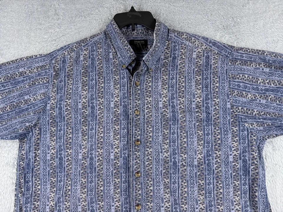 Camisa Clásica Cambridge DE COLECCIÓN Adulto 2XL XXL Azul Beige Estampado Tribal Algodón Foto 4 de 4