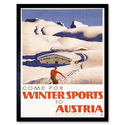 Travel Tourism Winter Sport Austria Alpine Ski Chalet Snow 12X16 Framed Print