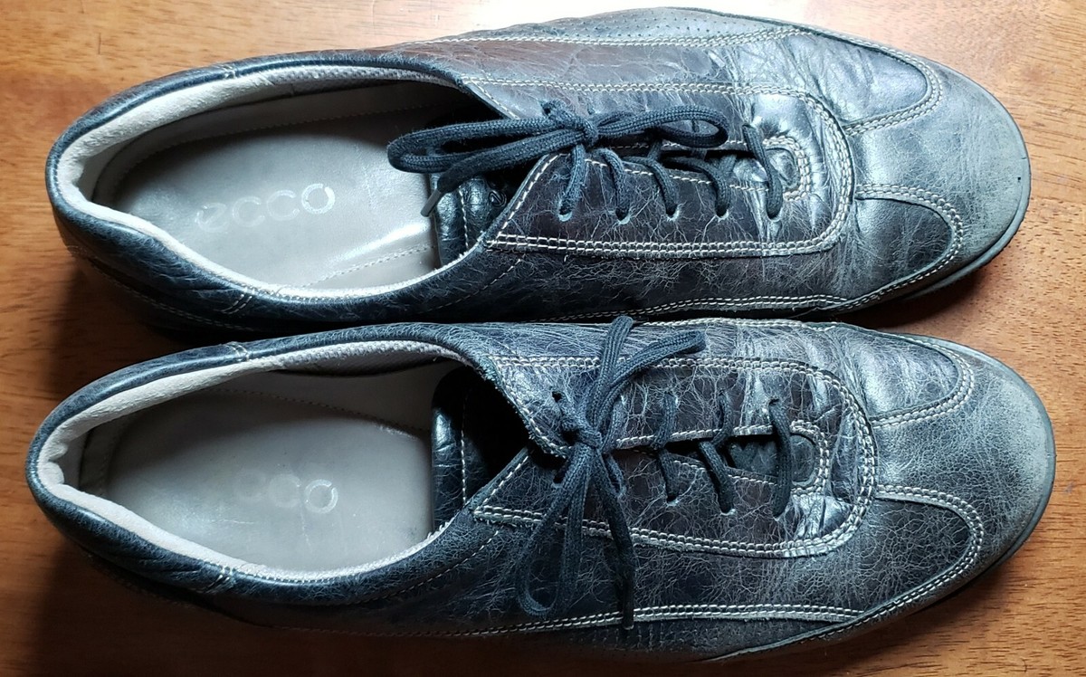 Vintage Ecco Mens Black Leather Classic Dress Lace Up Sneakers Size 41
