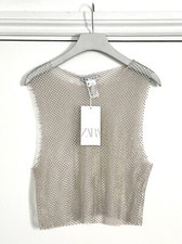 ZARA Sparkly RHINESTONE MESH TOP Iridescent BEADED CRYSTAL VEST Size L BNWT