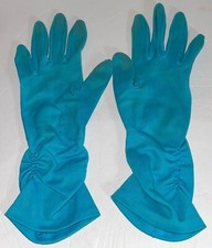 Vintage Women  s Blue Gloves Scalloped Detail  Ruched Sides 11 Inches Medium