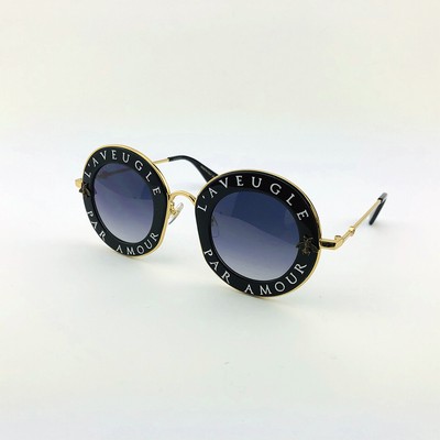 NEW GUCCI GG0113S L'Aveugle Par Amour Gold Black Gray Round Women's 