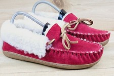 LL Bean Wicked Good Red Suede Bow sherpa Moc Toe Loafer Slipper Shoe Women's 7 M
