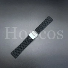 20 MM Black Silicone Rubber Watch Band Strap Deployment Clasp Buckle Replacement