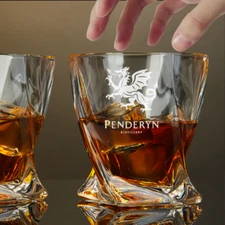 Custom Engraved Penderyn Distillery Whiskey Glass – 10 oz Twisted Rocks Glass